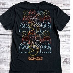 Pac-Man Mens Black Graphic T-Shirt Retro Arcade Neon Ghost Print M
